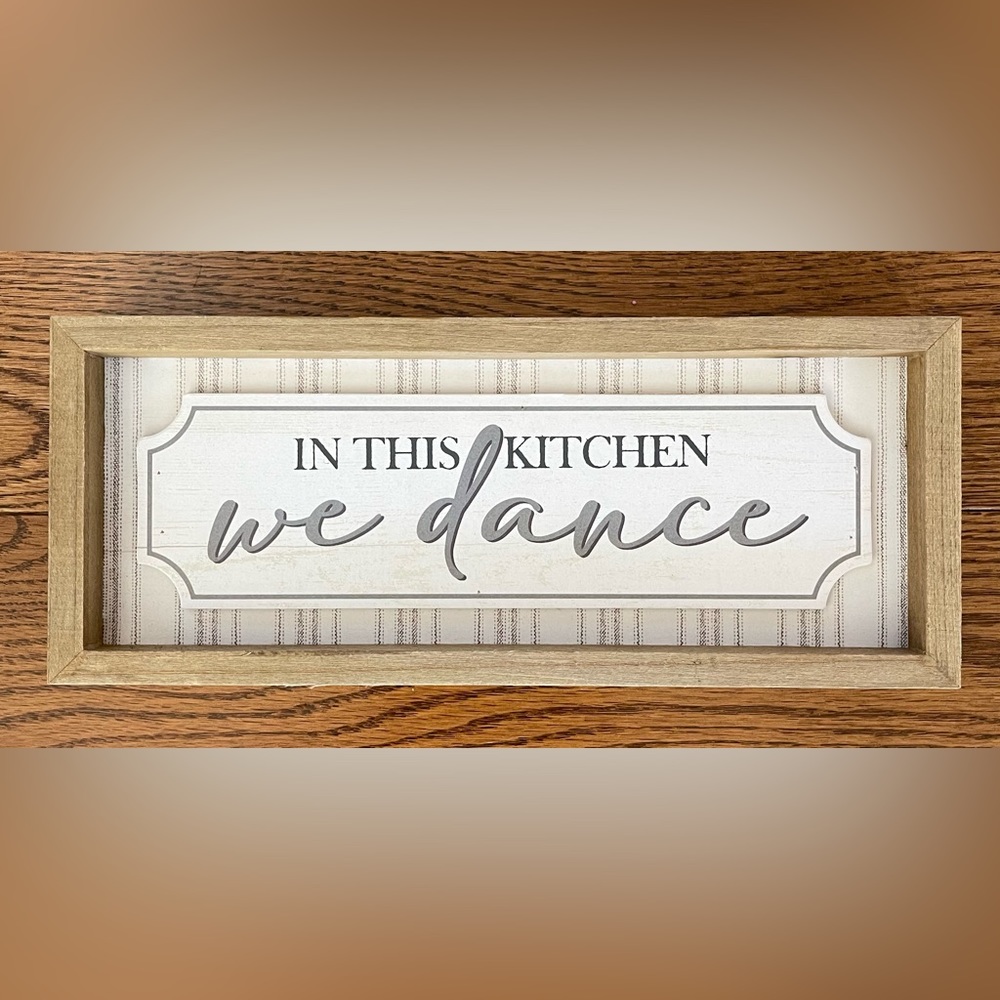 NWT Wooden Box Sign IN THIS KITCHEN we dance Wall Table Decor Rustic Farmhouse